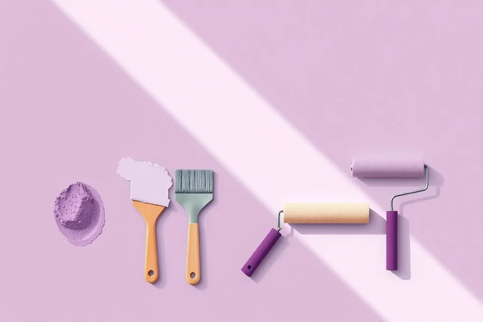 Outils de peinture disposés dans l'ordre des étapes du chantier