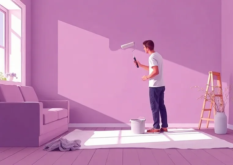Peintre appliquant la peinture au rouleau sur un mur de salon